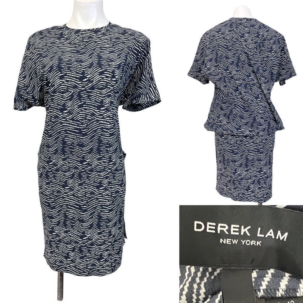 Derek Lam Silk Shift Dress Navy blue US 6 short sleeve -10
